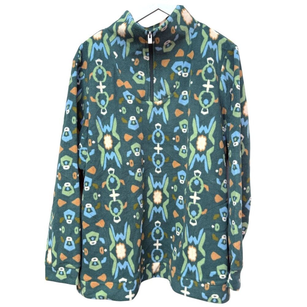 Sport Savvy Fleece Pullover Plus Size 2X Green Print 1/4 Zip Mockneck NWOT